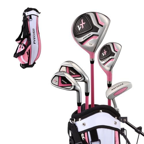 Precise X7 Junior Complete Kids Golf Clubs Set - Boys & Girls Right Handed Kids Golf Set w/ Driver, Hybrid, Irons, Putter, Stand Bag & Headcovers - Youth Golfing Clubs Sets for Ages 6-8 - Pink | Amazon (US)