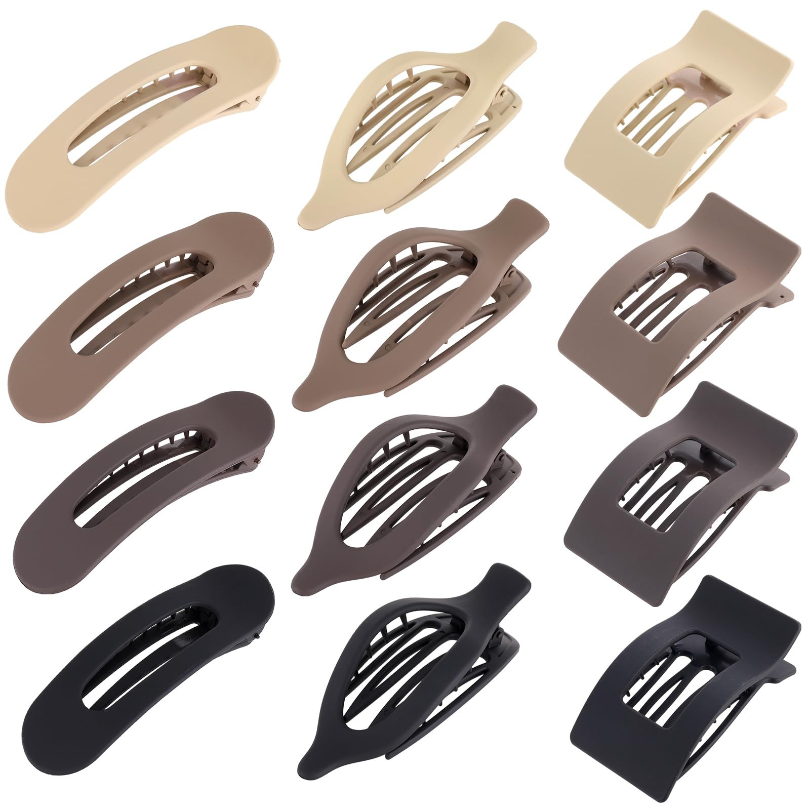 12 Pack Flat Hair Clips for Women-3 Styles Matte Neutral Flat Claw Clips, Black, Blonde,Light Bro... | Amazon (US)