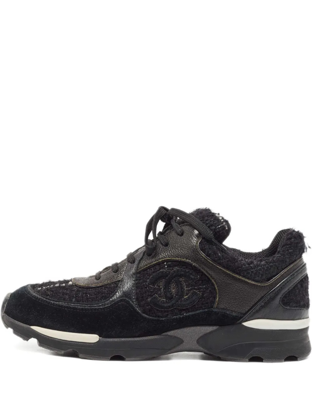 CHANEL Pre-Owned tweed leather sneakers - Black | Farfetch Global