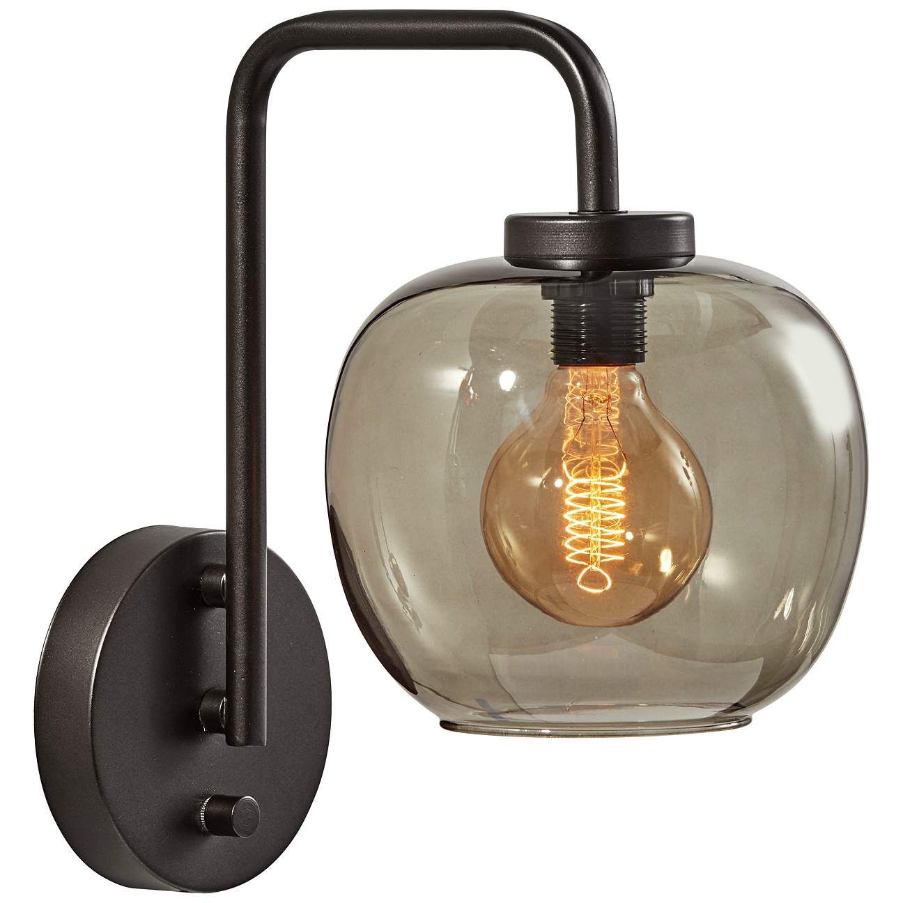 Ashton Matte Black and Smoked Glass Plug-In Wall Lamp | LampsPlus.com
