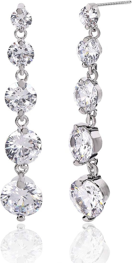 Women's Cubic Zirconia Bridal Earrings - Elegant Long Wedding Party Prom Earring for Bride Brides... | Amazon (US)