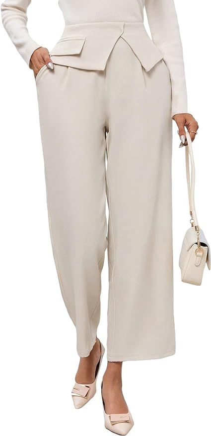 MakeMeChic Women's Wide Leg Business Work Suit Pants Solid Slant Pocket High Waist Casual Trouser... | Amazon (US)