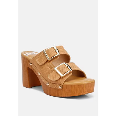 Sarai Buckle Straps High Block Heel Clogs In Tan | Target