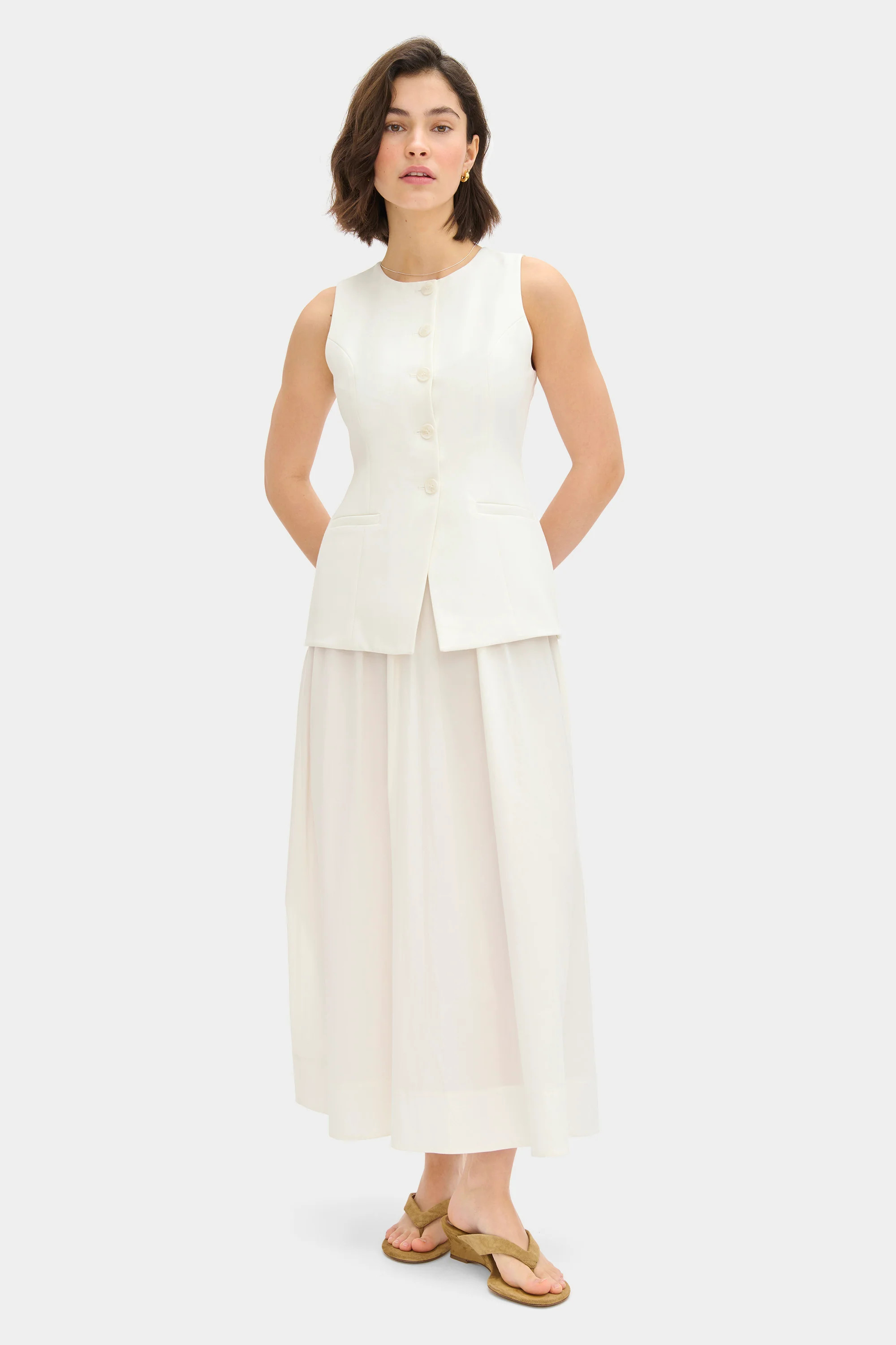 ALIGNE Sleeveless Waistcoat Dress - White | Harley | Aligne UK & EU