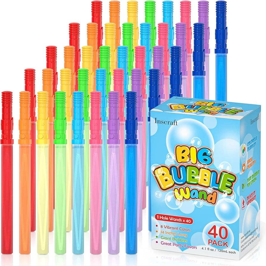 40 Pack 14’’ Big Bubble Wands, 8 Colors Bubbles Bulk for Summer Toy, Outdoor / Indoor Activit... | Amazon (US)