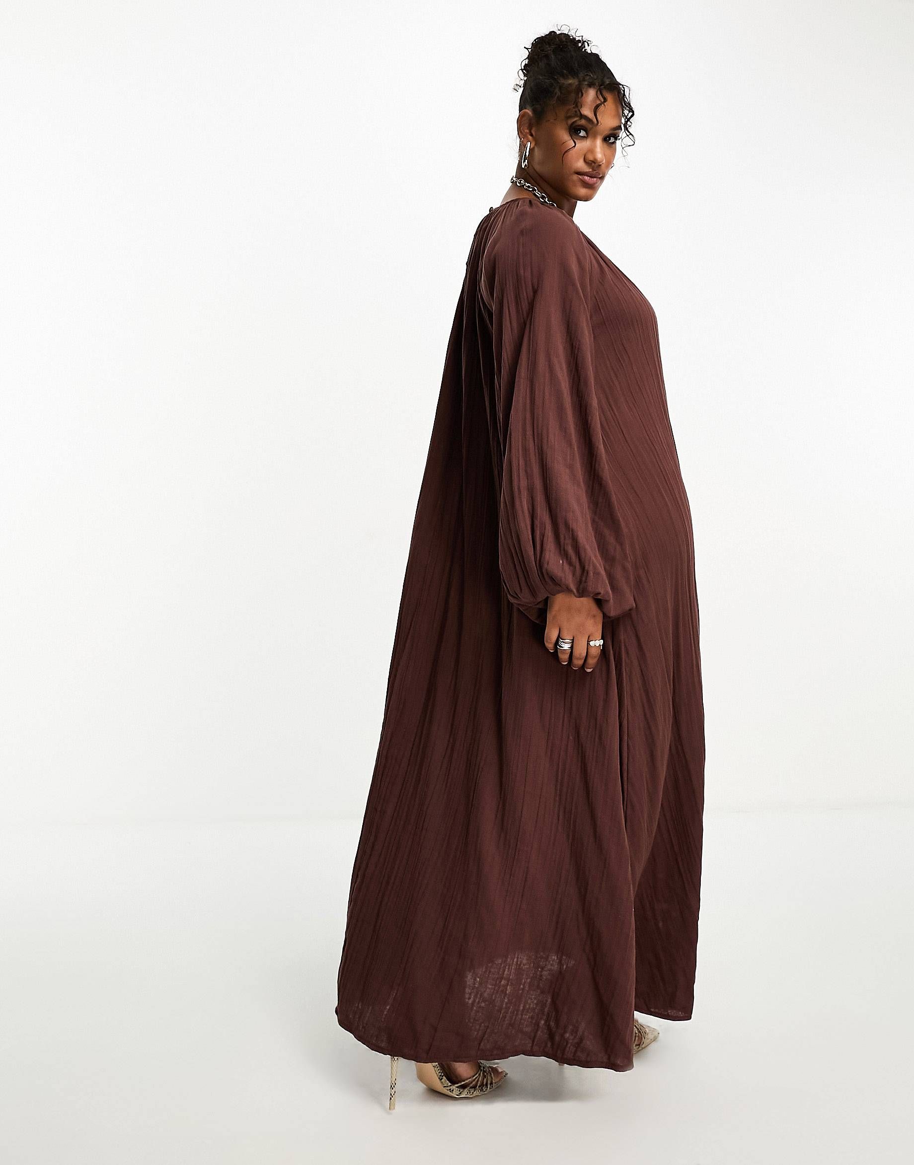 ASOS DESIGN Curve double cloth trapeze maxi dress in chocolate | ASOS | ASOS (Global)