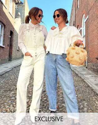 Labelrail x Collyer Twins relaxed overalls with broderie trim | ASOS (Global)