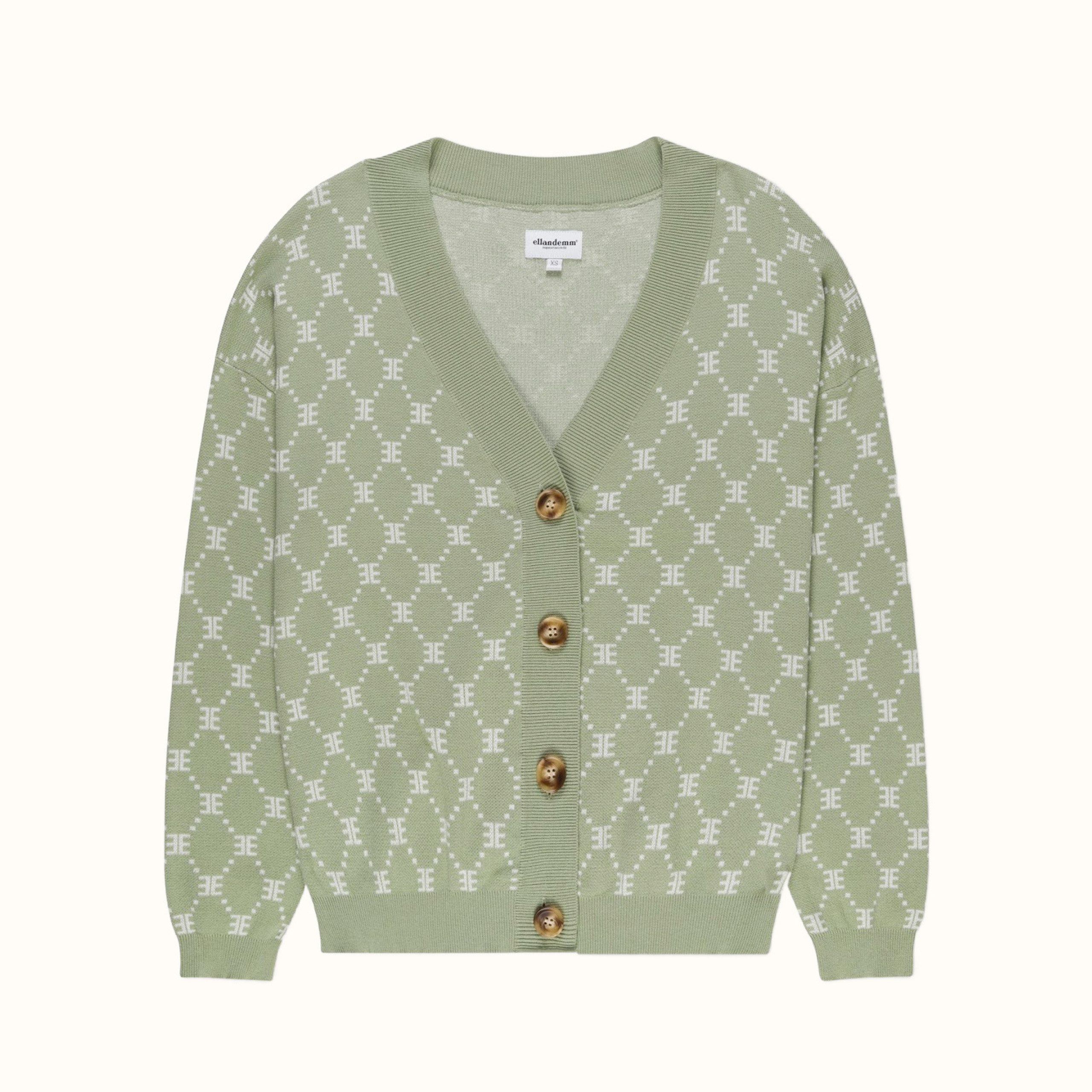 Monogram Boyfriend  Cardigan - Matcha Green | EllandEmm