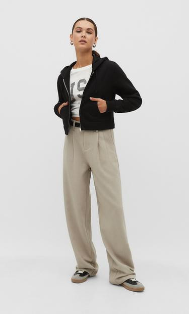 Pantalon habillé ceinture - Pantalons femme | Stradivarius France | Stradivarius (FR)