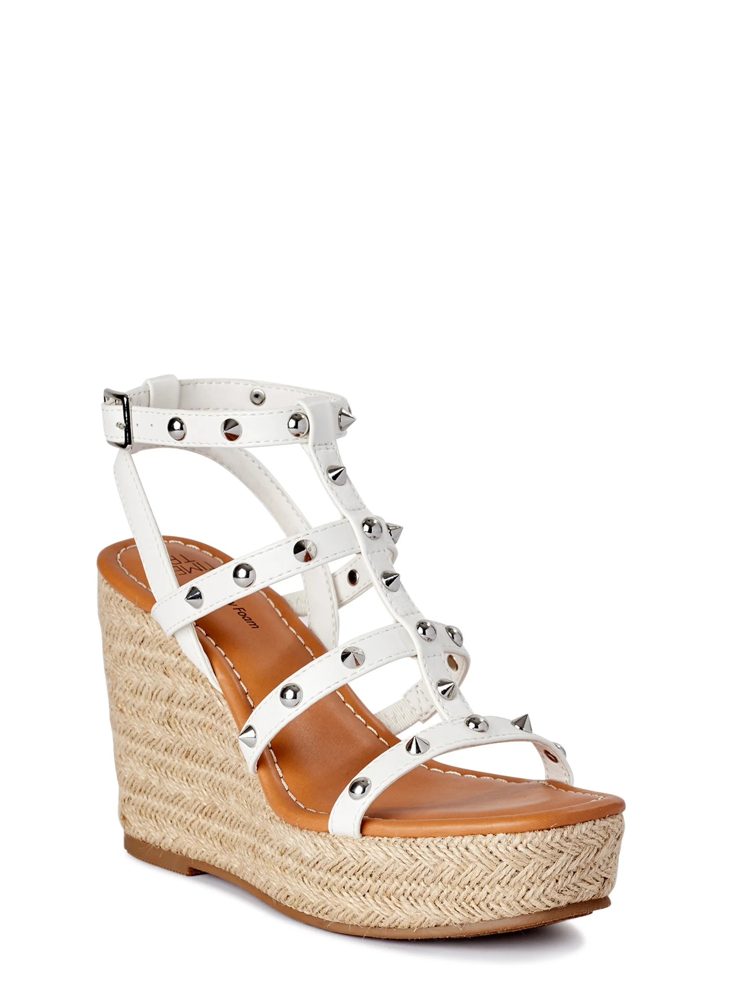 Time and Tru Women’s Studded Strap Wedge Sandals, Wide Width Available | Walmart (US)