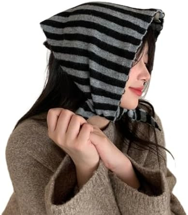 Knitted Triangle Scarf for Women Y2k Stripe Head Scarf Aesthetic Accessories Cottagecore Streetwe... | Amazon (US)
