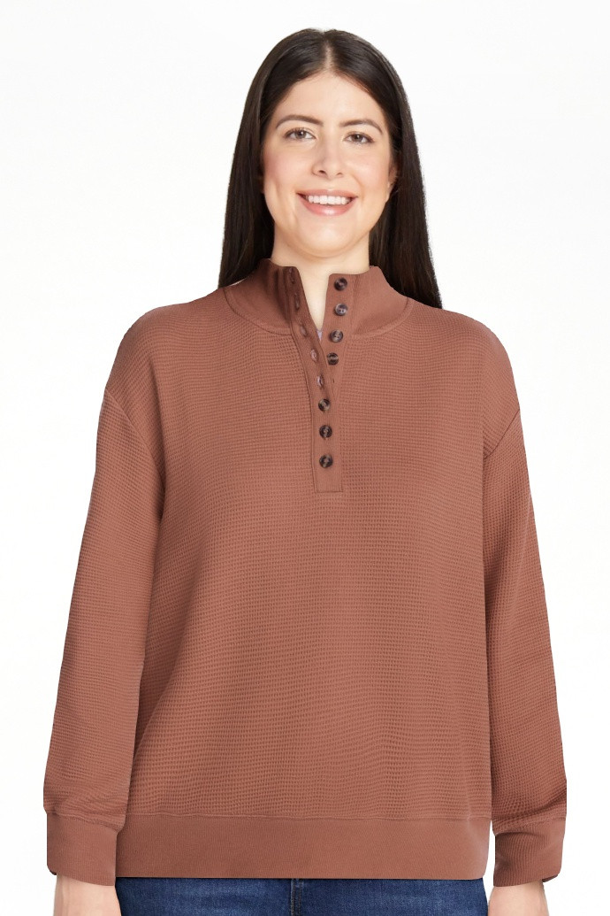 Scenario Women's and Women's Plus Waffle Knit Button Top with Long Sleeves, Sizes XS-4X | Walmart (US)
