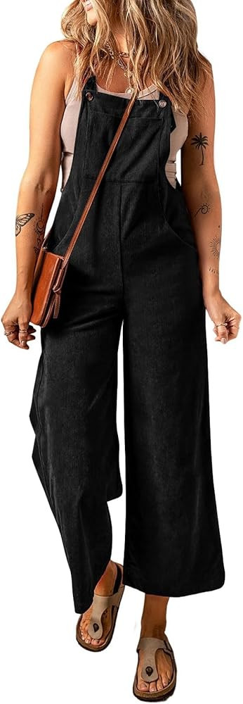 Happy Sailed Women Corduroy Overalls Casual Loose Sleeveless Adjustable Strap Wide Leg Jumpsuits ... | Amazon (US)
