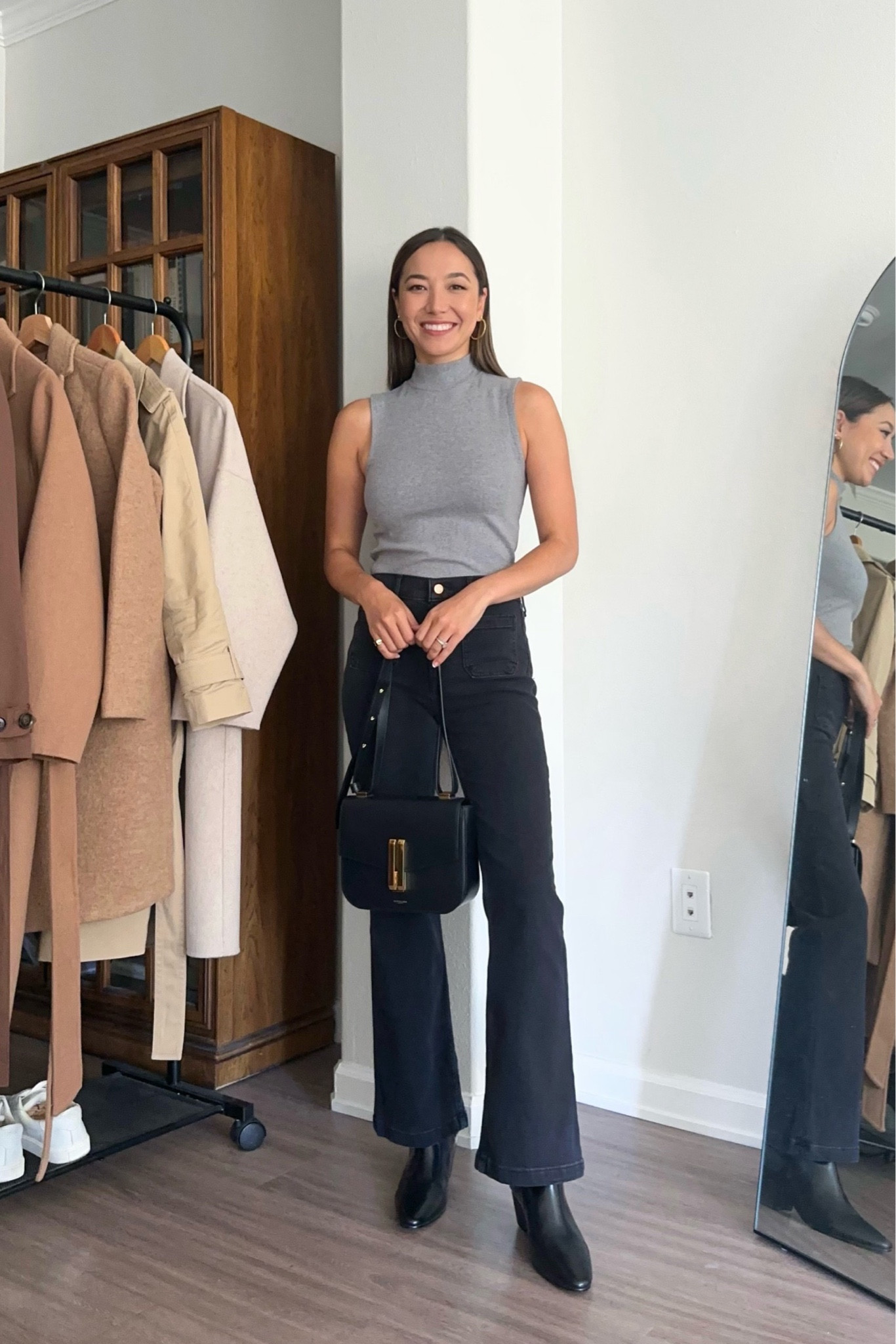 Fall outfit - jeans are 40% off right now 

Mockneck
 High rise 70s flare jeans - for a fuller length I recommend getting regular if you’re 5’4 (im wearing petite )

Affordable fall style / casual style / summer to fall transitional 

#LTKstyletip #LTKfindsunder100 #LTKsalealert