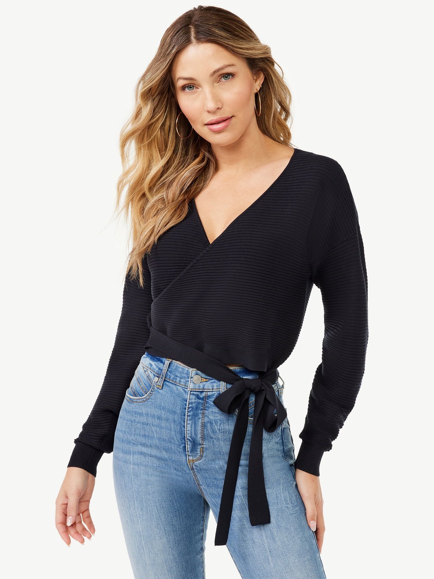 Sofia Jeans Women's Ribbed Wrap Sweater | Walmart (US)