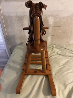 Vintage Rocking  Wooden Horse. Leather Seat, Hair And Tail. | eBay US