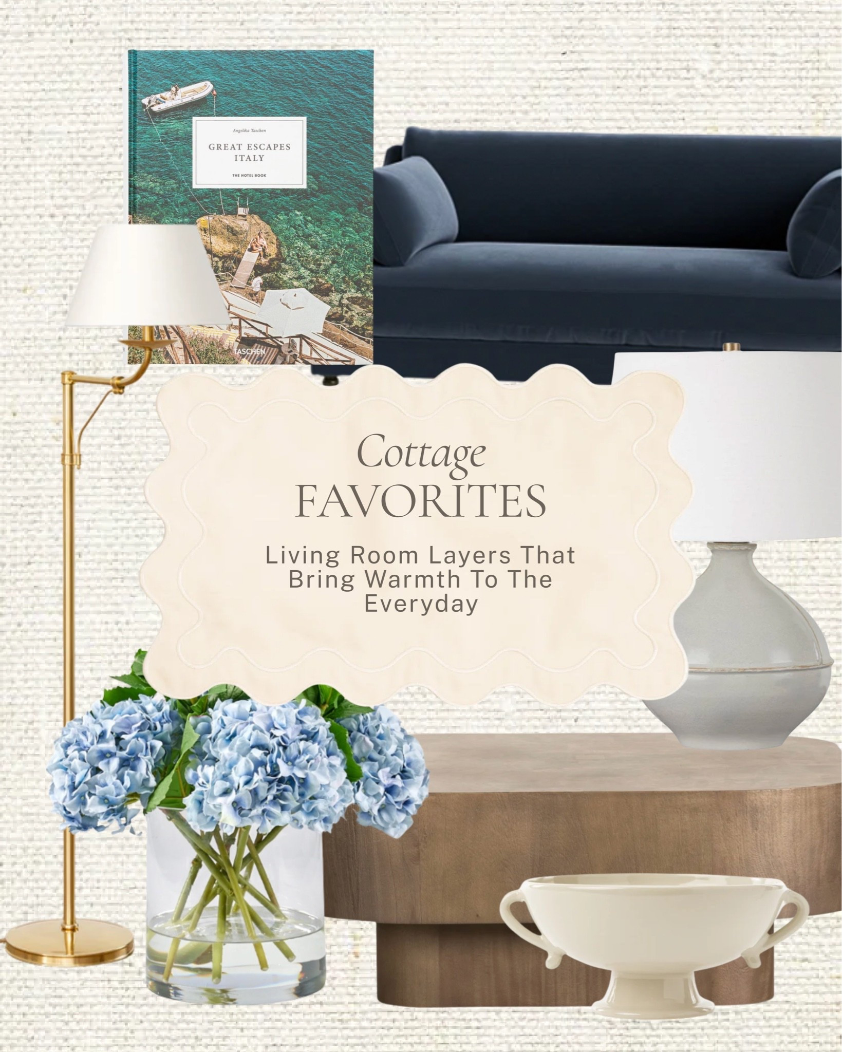 Living room layers that bring warmth to the everyday. 

A navy sofa as the anchor, fresh hydrangeas, a brass lamp, and a mantel styled with just enough, nothing trying too hard, everything working together.

Shop the pieces here! #LTKhome