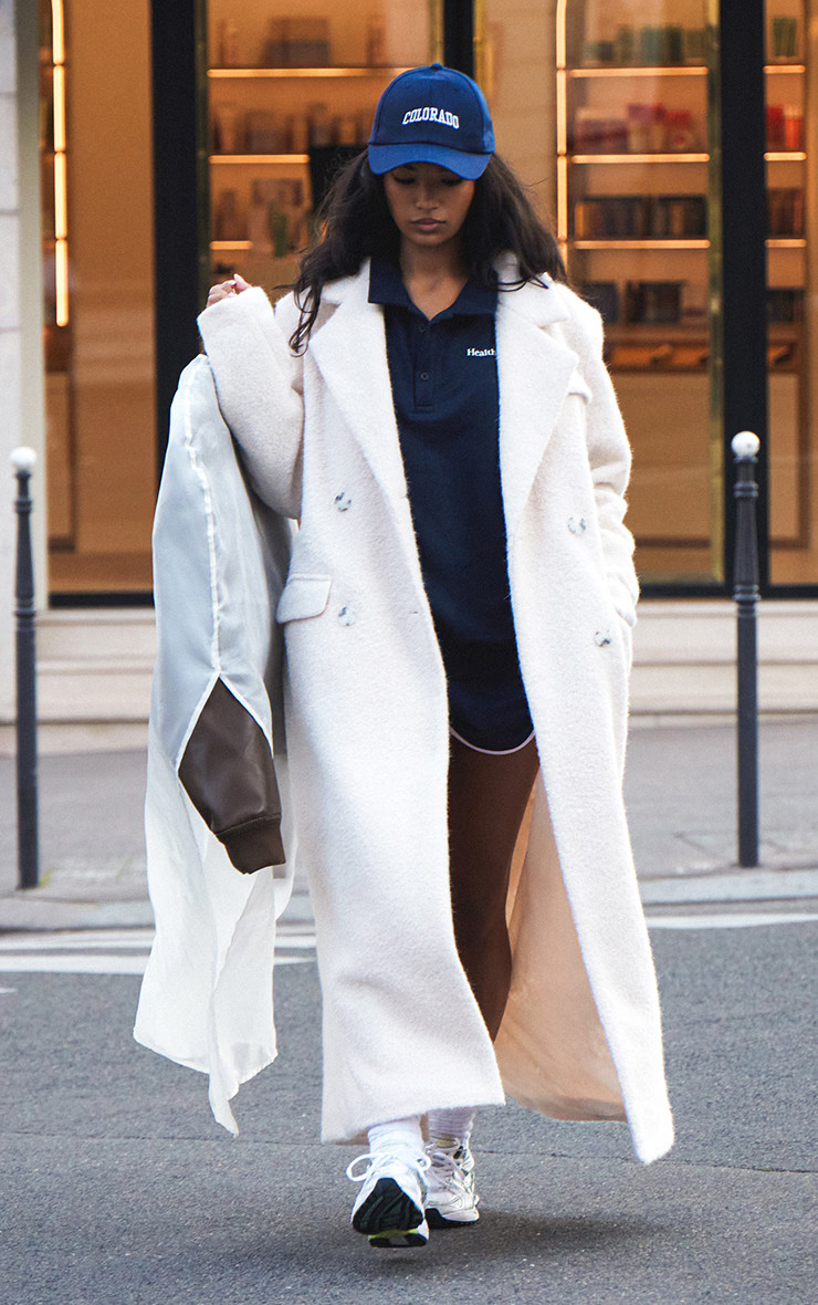 Ecru Wool Look Double Breasted Structured Maxi Coat | PrettyLittleThing US