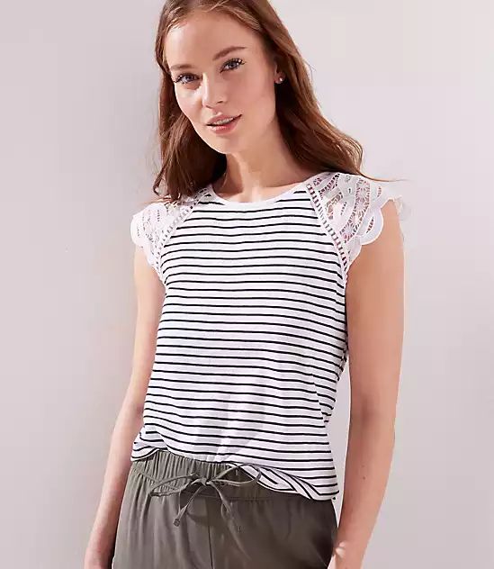 Striped Lace Cap Sleeve Tee | LOFT | LOFT
