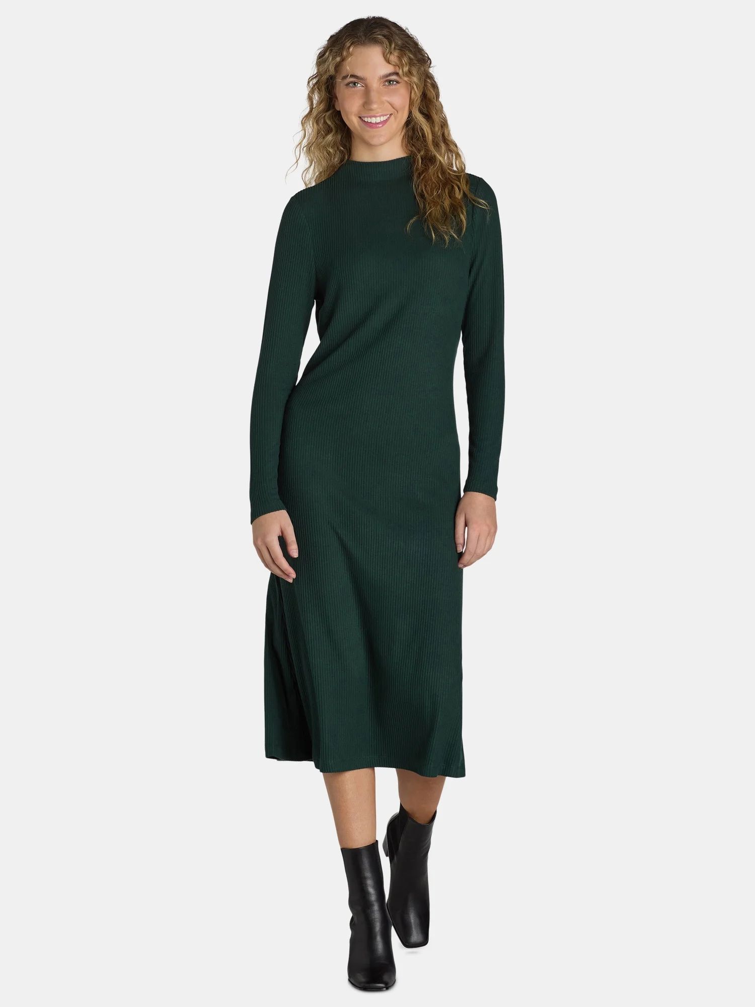 Time and Tru Women's Ribbed Hacci Knit Midi Dress, Sizes XS-XXXL - Walmart.com | Walmart (US)