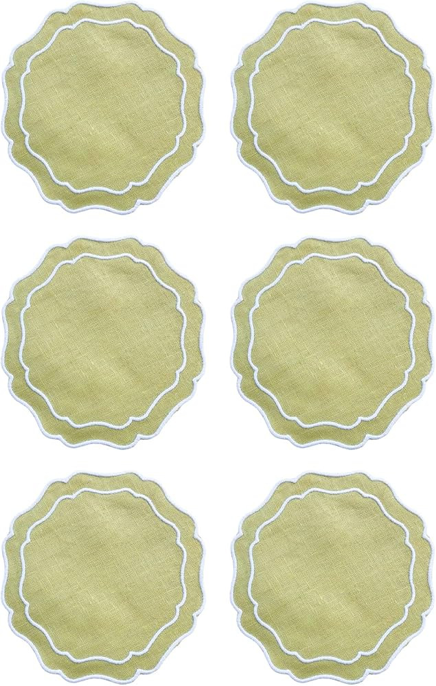 Drink Coasters Set of 6, 6x6 inch, Absorbent Linen Drink Mats with Scalloped Edge, Reusable Handm... | Amazon (US)