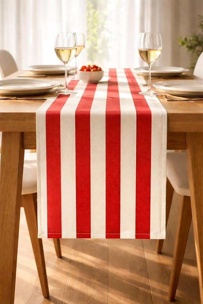 Folkulture Table Runner 90 inches Long | Vertical Striped White & Red Table Runner for Dining Roo... | Amazon (US)
