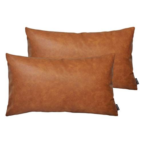 HOMFINER Set of 2 Thick Faux Leather Lumbar Throw Pillow Covers 12x20, Modern Farmhouse Boho Smal... | Walmart (US)