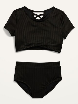Wrap-Front Ribbed Tankini Set for Girls | Old Navy (US)