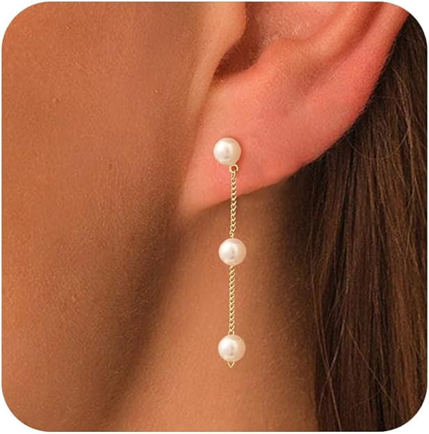 Moodear Mothers Day Gifts for Mom Dainty Pearl Dangle Earrings for Women - Trendy 14K Gold Plated... | Amazon (US)
