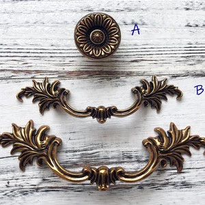 Antique Gold Brass Cabinet Door Handle Pulls Drawer Pull Handles Dresser Kitchen Retro Leaf Leafy... | Etsy (US)