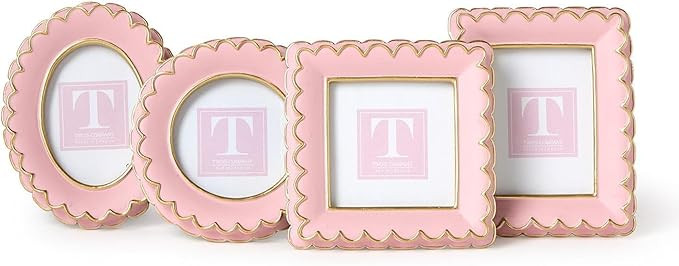 Two's Company Scalloped Mini Photo Frames, 5-Inch, Resin, Pink, Set of 4 | Amazon (US)