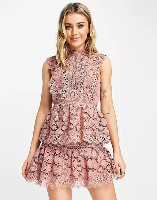 ASOS DESIGN tiered lace mini dress with contrast lace trim detail  | ASOS | ASOS (Global)