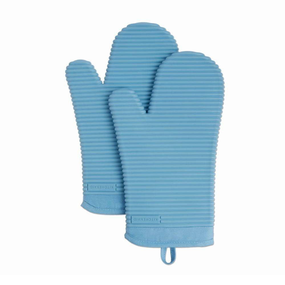 KitchenAid 2pk Silicone Ribbed Oven Mitts Light Blue | Target