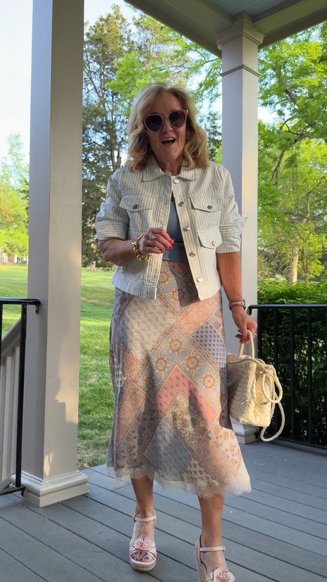 Denim jacket size medium 
Skirt med petite 

Work outfit shower outfit spring outfit 2026

#LTKPetite #LTKSaleAlert #LTKOver40