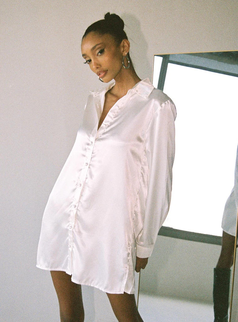 90210 Satin Shirt Mini Dress White | Princess Polly US