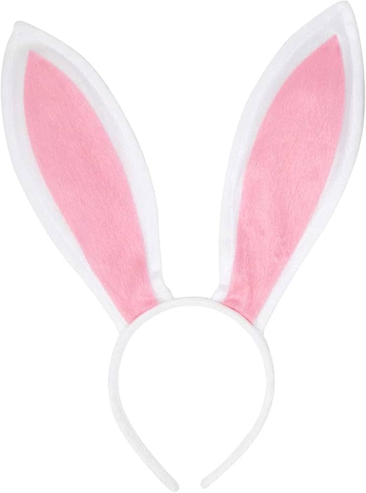 Funcredible Bunny Ears Headband - Plush Easter Rabbit Ears - White and Pink Bunny Cosplay Costume... | Amazon (US)