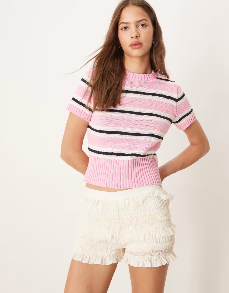 ASOS DESIGN knit baby T-shirt in pink stripe-Multi | ASOS (Global)