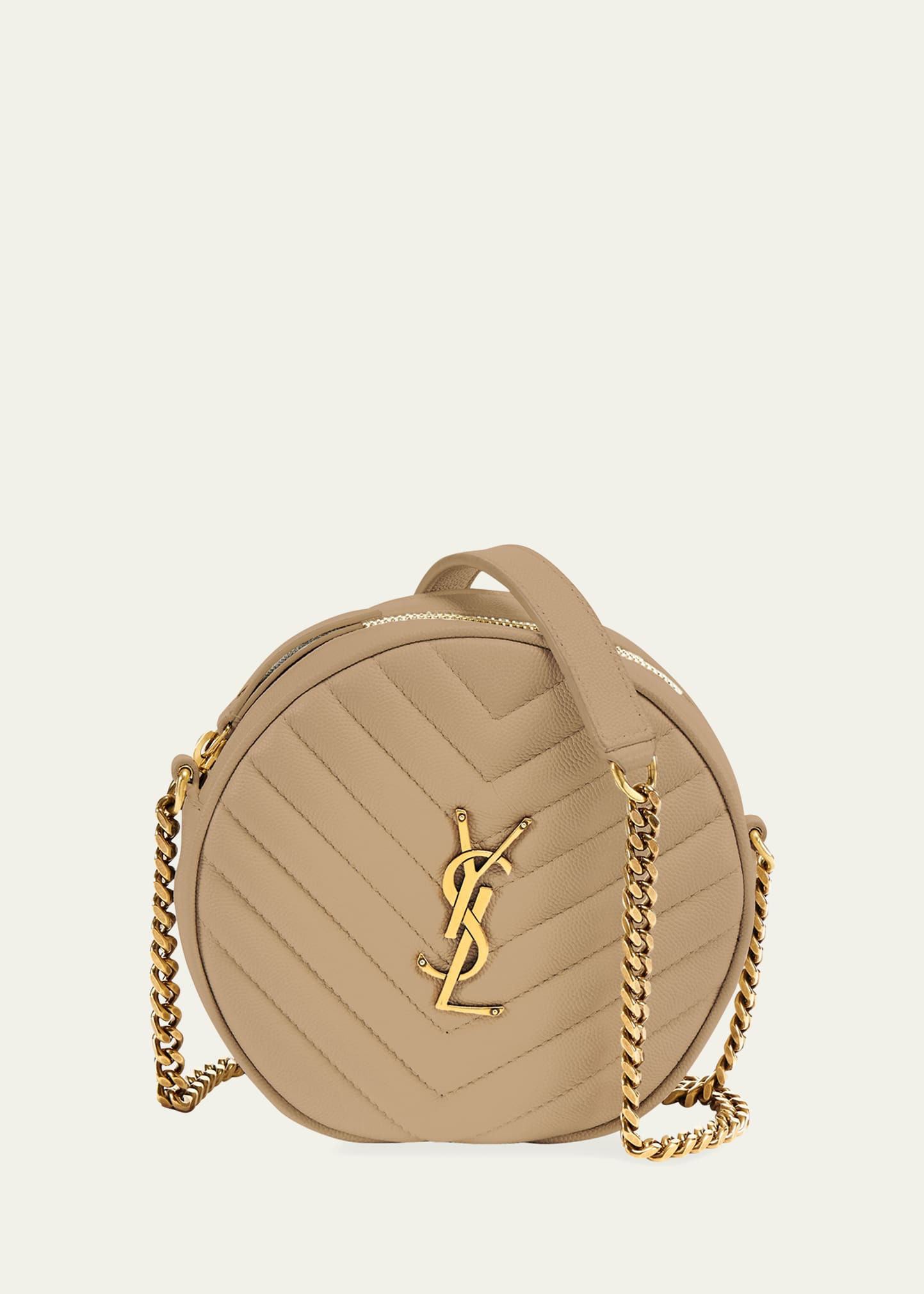 Saint Laurent Vinyle YSL Round Quilted Grain de Poudre Crossbody Bag | Bergdorf Goodman