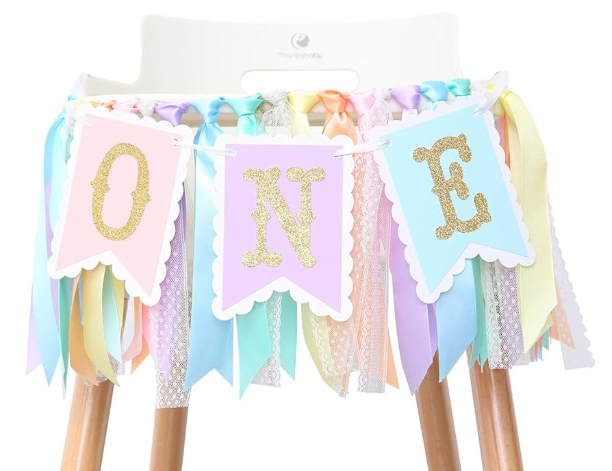 Rainbow High Chair Banner for 1st Birthday - Baby Girl Rainbow Smash Cake for Photo Props, First ... | Amazon (US)