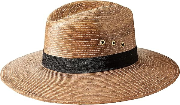 Mexican Palm Leaf Straw Indiana Wide Brim Hat, Dark Tan w/Grommets | Amazon (US)