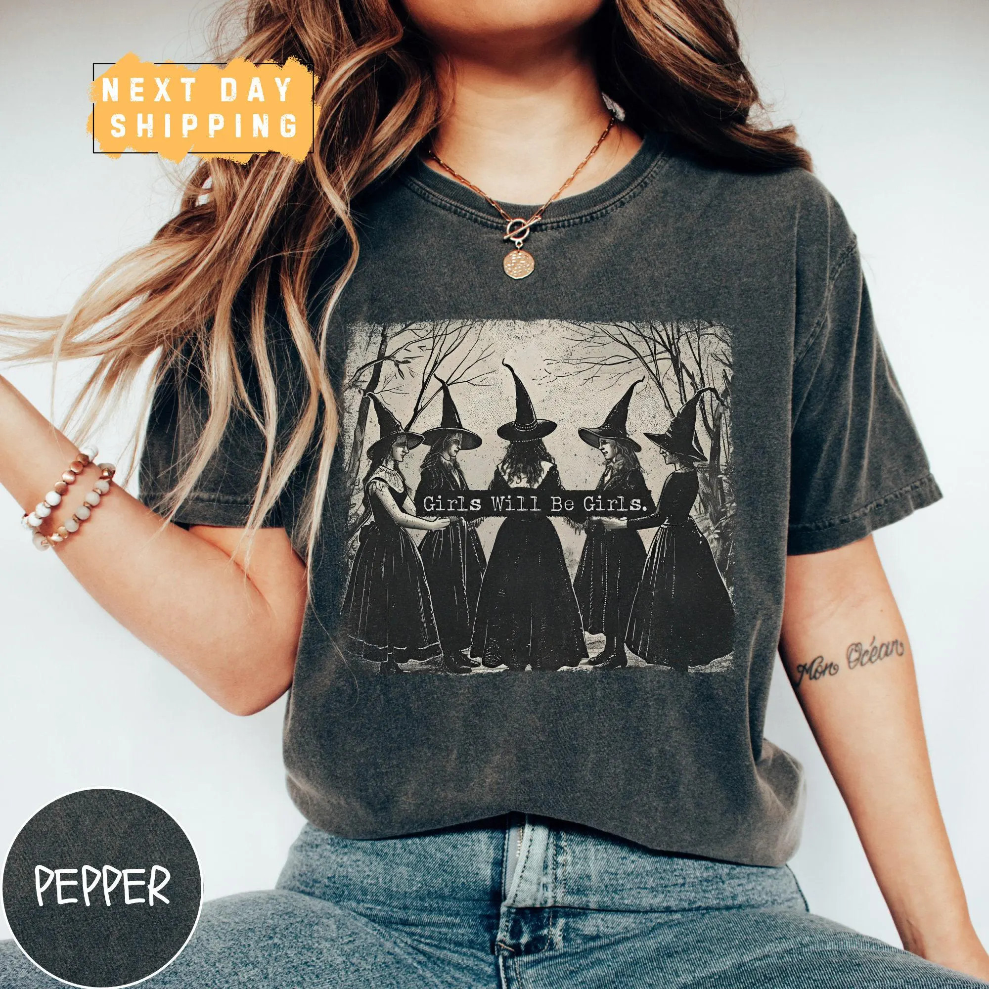 Vintage Girls Will Be Girls Witch Comfort Colors Shirt, Funny Witch Vintage Shirt, Vintage Halloween Women Shirt, Witchy Vibes Shirt | Etsy (Global)