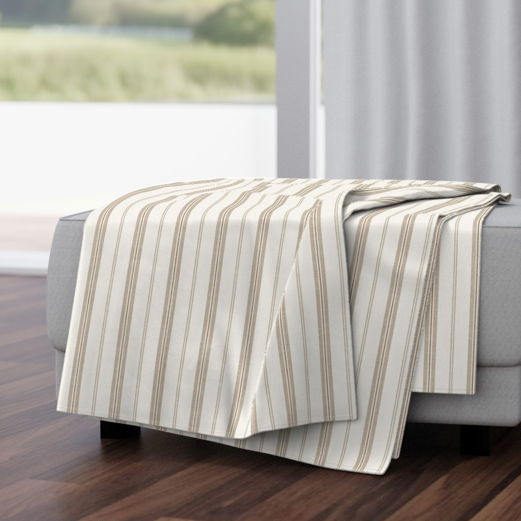 Throw Blanket in s Warm Taupe Brown Vertical Ticking Stripes - Neutral Modern Farmhouse | Spoonflower