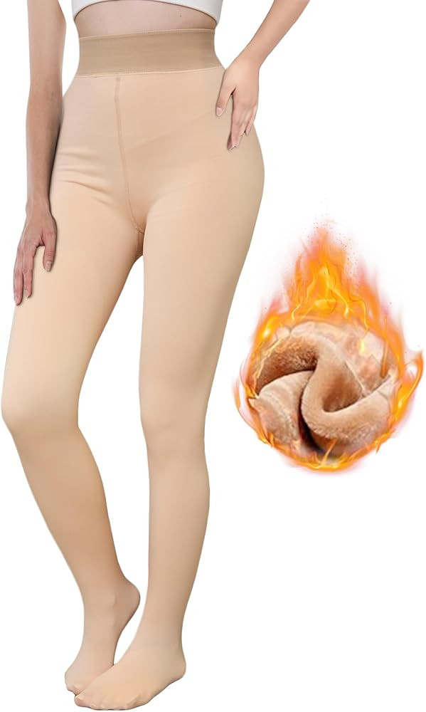 EXQUISLIFE Fleece Lined Tights Sheer Women - Fake Translucent Warm Pantyhose Leggings Sheer Thick... | Amazon (US)