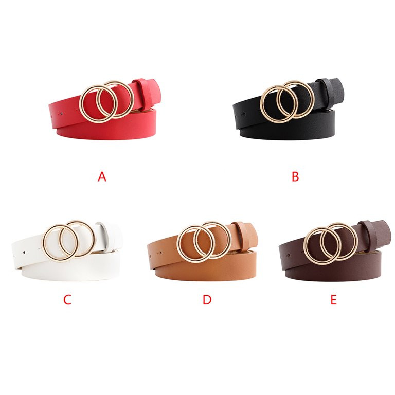 Double Ring Circle Design Women Leather Belt Simple Design Solid Color Girls Adjustable Waist Str... | Walmart (US)