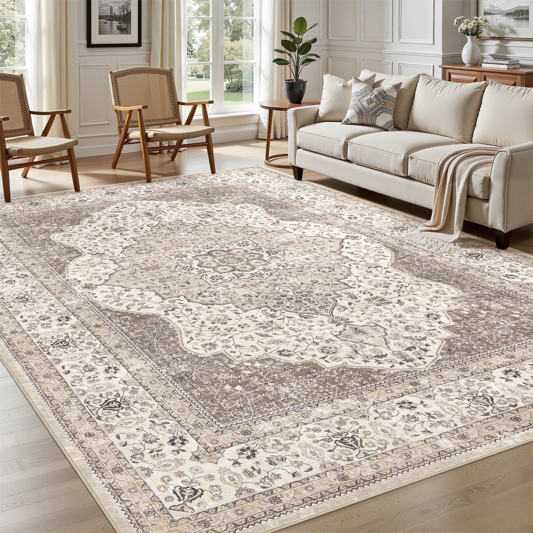 UERMEI 8'x10' Washable Area Rugs for Living Room, Vintage Floral Boho Printed Carpet, Non Slip In... | Walmart (US)