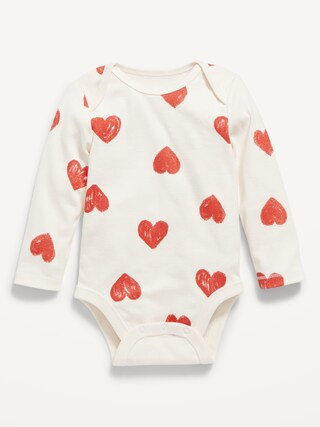 Unisex Long-Sleeve Hearts-Print Graphic Bodysuit for Baby | Old Navy (US)