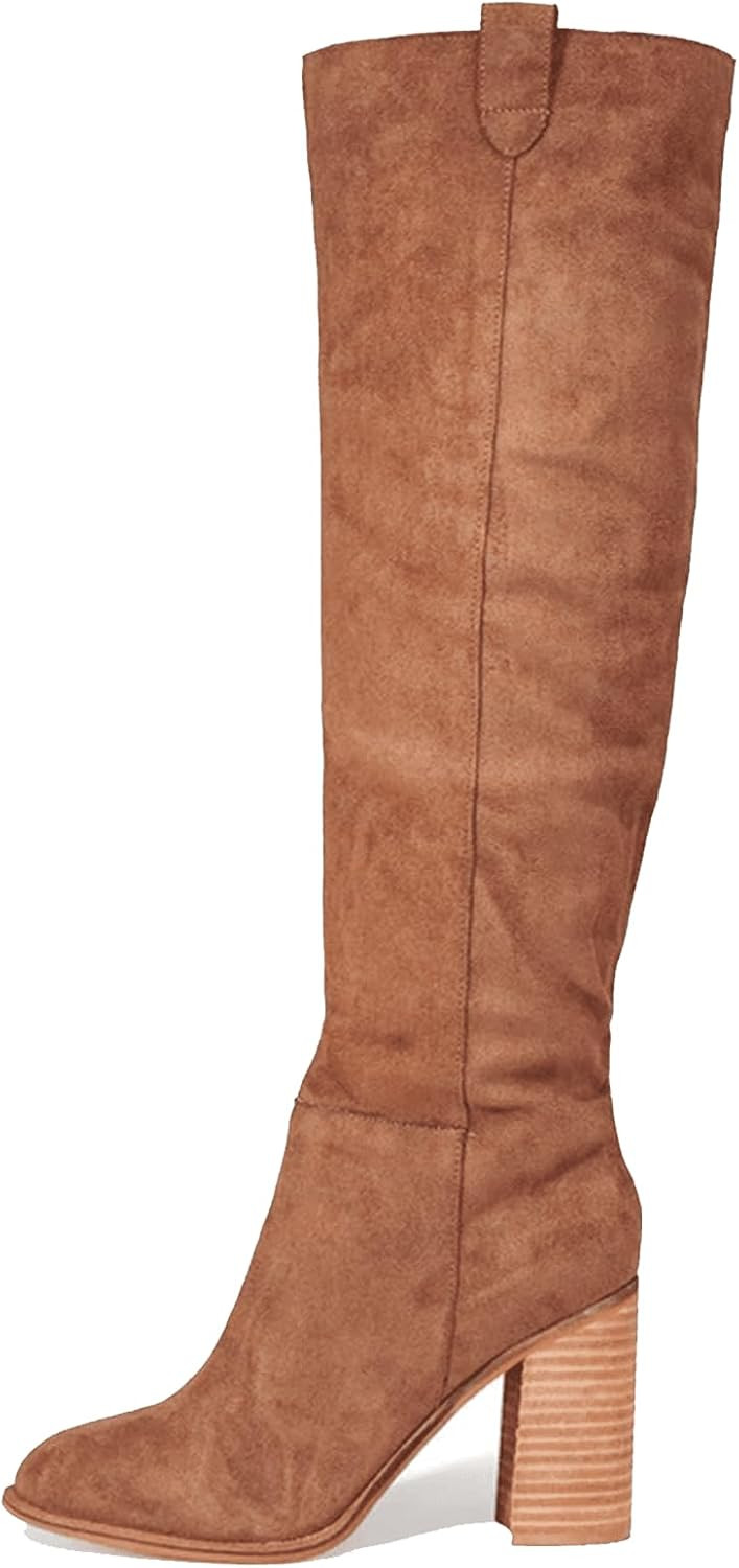 Suede Knee High Boots Fall Tall Slouch Boot For Women Chunky Heel | Amazon (US)