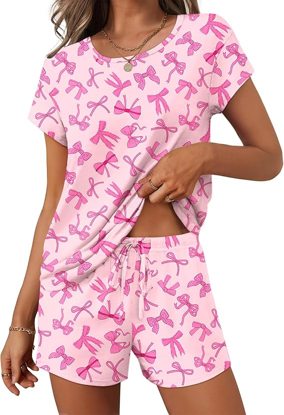Ekouaer Women 2 Piece Pajamas Set Short Sleeve Comfy Lounge Set Round Neck Tops and Shorts Pjs wi... | Amazon (US)