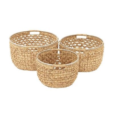 Olivia & May 15"x17"x19" Set of 3 Large Round Seagrass Baskets with Handles and Silver Ring Tops ... | Target