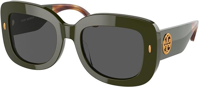Tory Burch Women's Round Fashion Sunglasses, Olive/Solid Grey, One Size | Amazon (US)